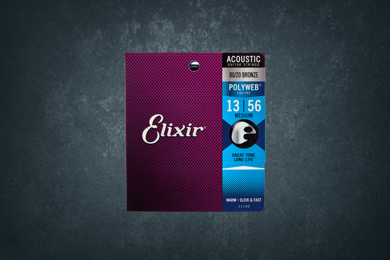 Струны Elixir 11100 Polyweb Medium Acoustic для акустической гитары, 13-56